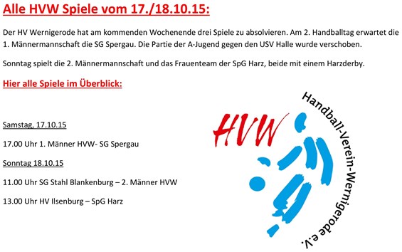 Spielansetzungen für den HVW am Wochenende